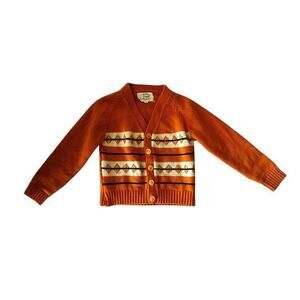 Vintage Robinit circa 1960’s Orange Diamond button v neck preppy cardigan size 4